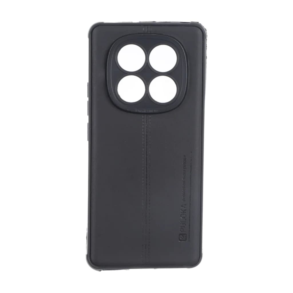 قاب Puloka طرح چرم دوخت دار محافظ لنزدار Xiaomi Redmi Note 14 Pro 4G – مشکی — تصویر ۲