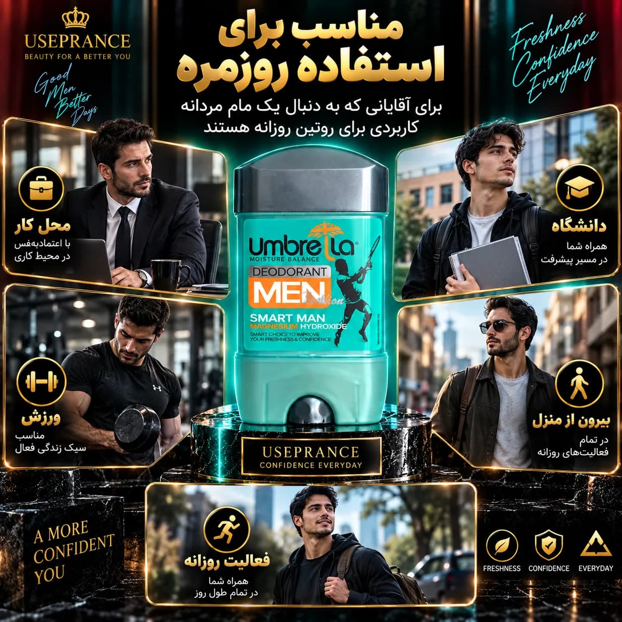 مام آمبرلا Smart Man مدل سبز مردانه | بررسی رایحه و ویژگی‌های محصول — تصویر ۴