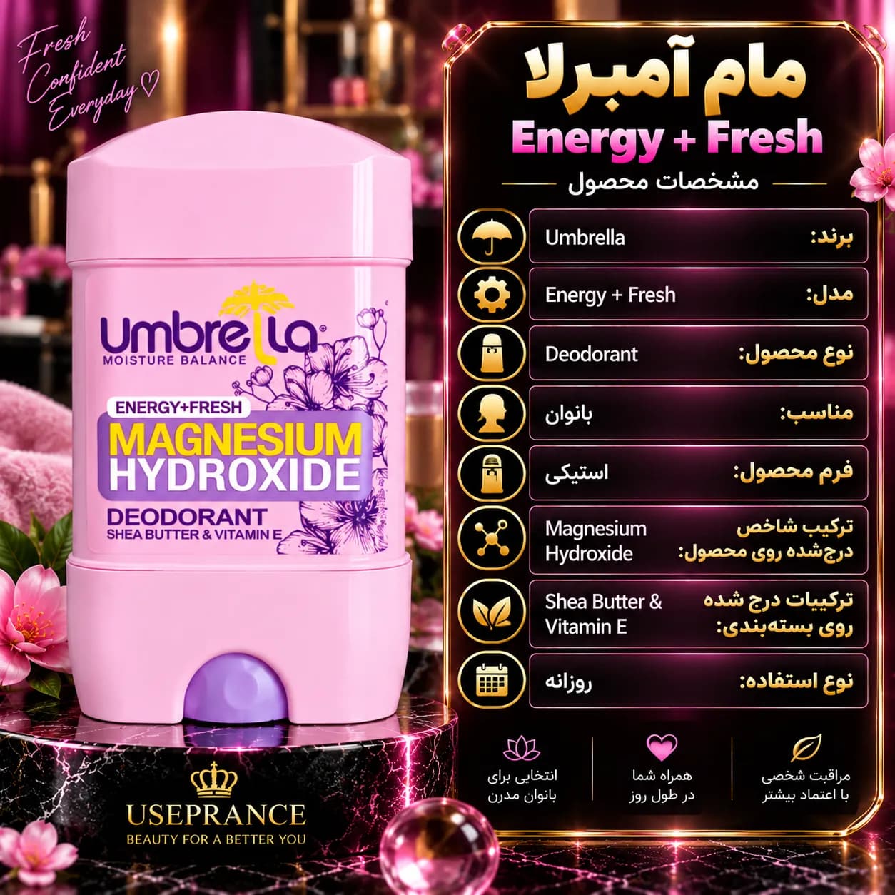 مام آمبرلا Energy + Fresh صورتی زنانه | بررسی ترکیبات و ویژگیها — تصویر ۲