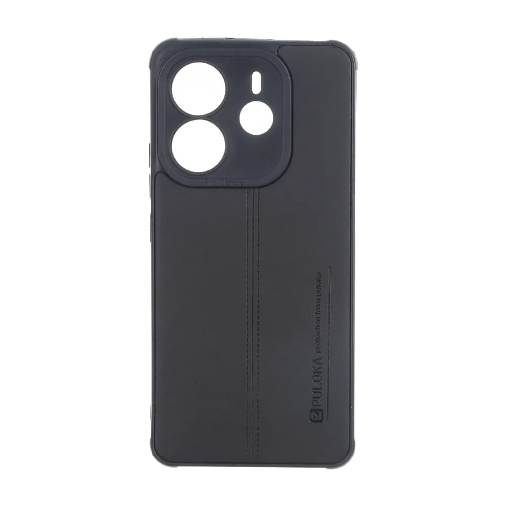 قاب Puloka طرح چرم دوخت دار محافظ لنزدار Xiaomi Redmi Note 14 4G – مشکی — تصویر ۲