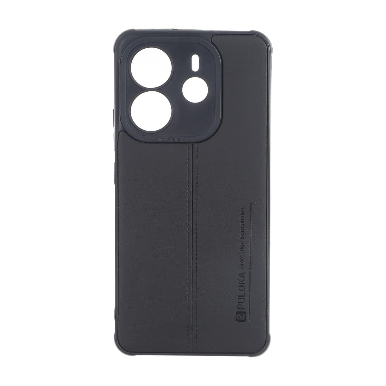 قاب Puloka طرح چرم دوخت دار محافظ لنزدار Xiaomi Redmi Note 14 4G – مشکی