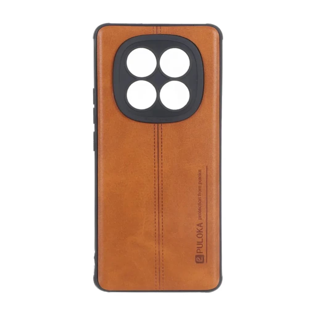 قاب Puloka طرح چرم دوخت دار محافظ لنزدار Xiaomi Redmi Note 15 / Poco M8 5G – قهوه ای — تصویر ۲