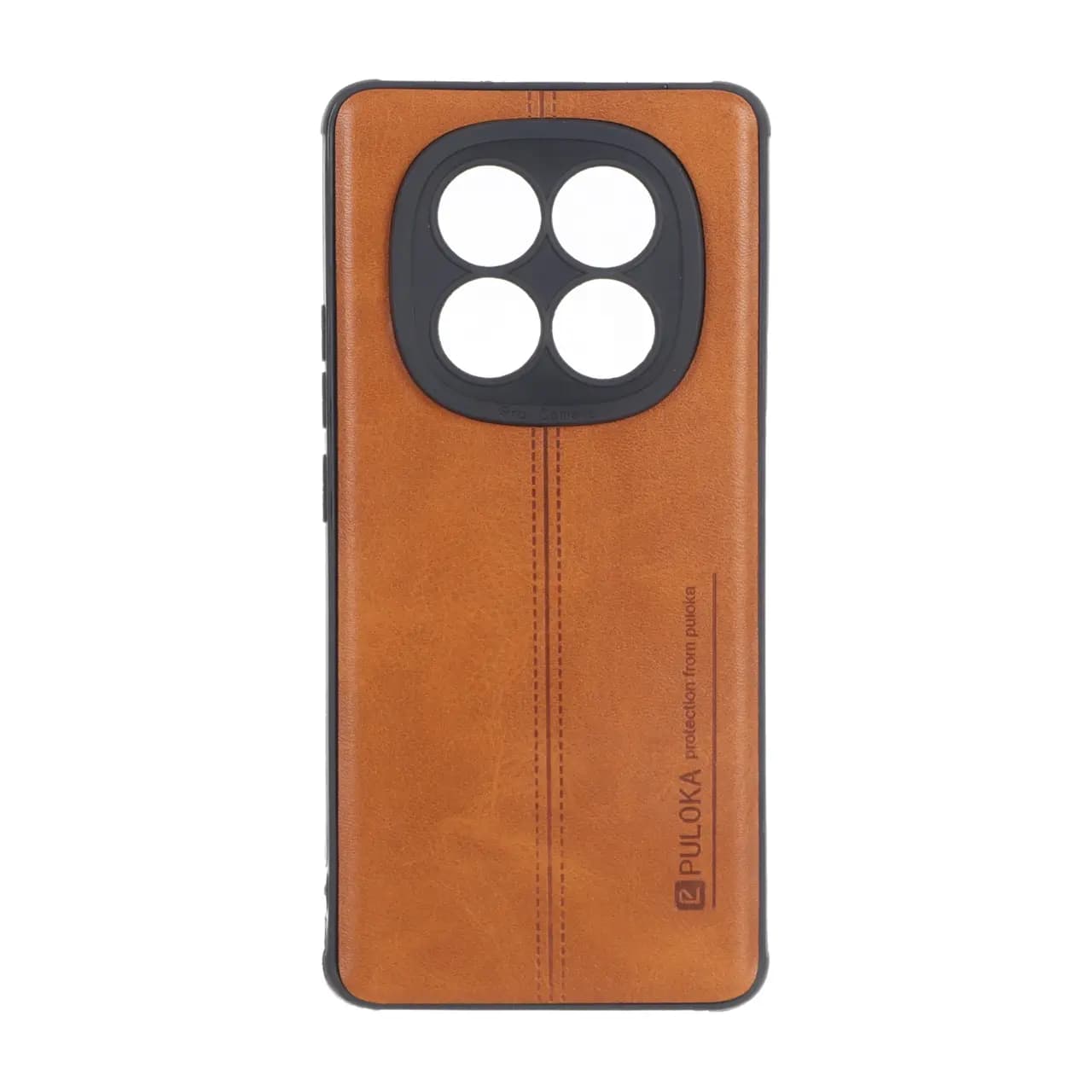 قاب Puloka طرح چرم دوخت دار محافظ لنزدار Xiaomi Redmi Note 15 / Poco M8 5G – قهوه ای