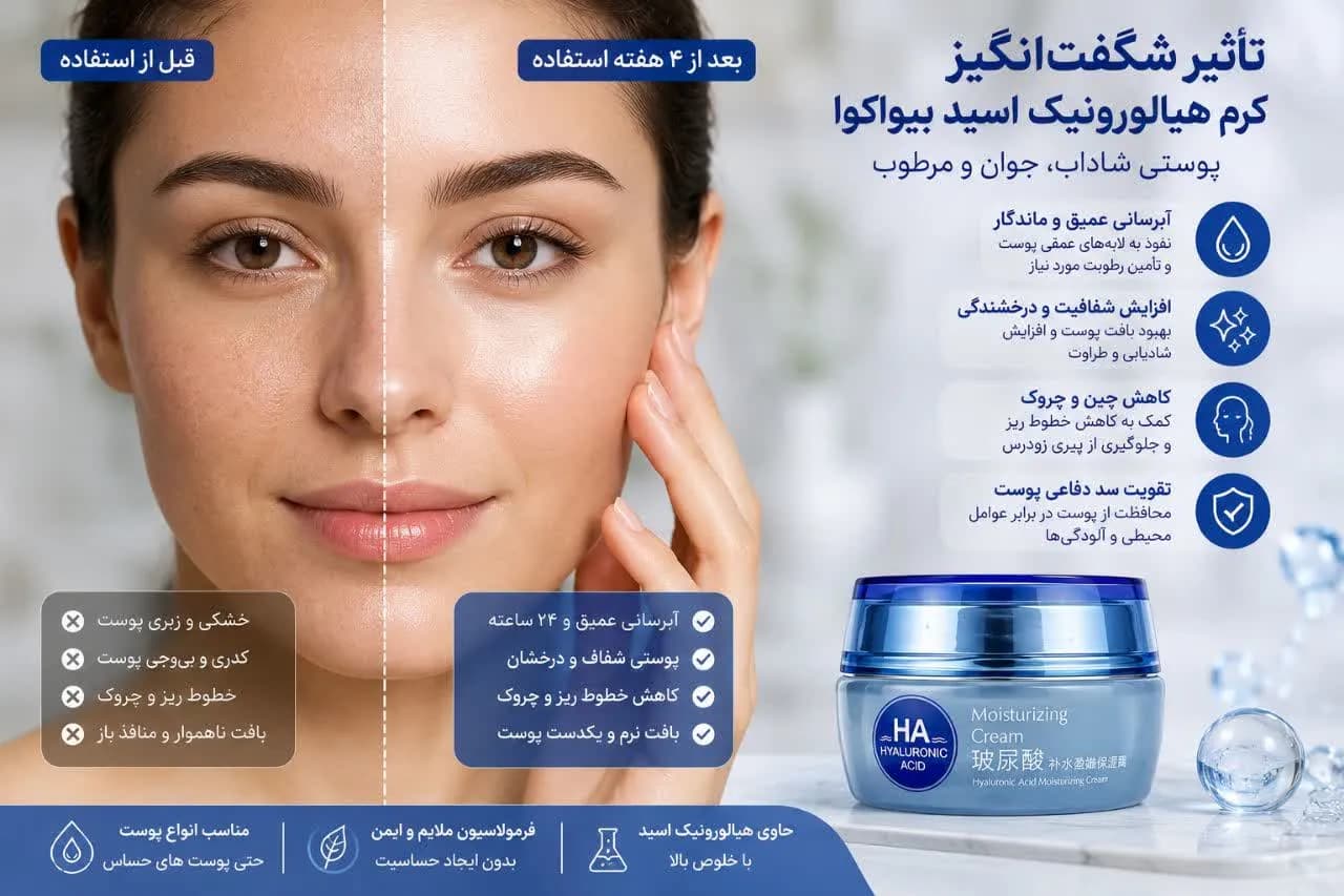 کرم هیالورونیک اسید بیواکوا 50 گرم | آبرسان قوی و مرطوب کننده پوست — تصویر ۳