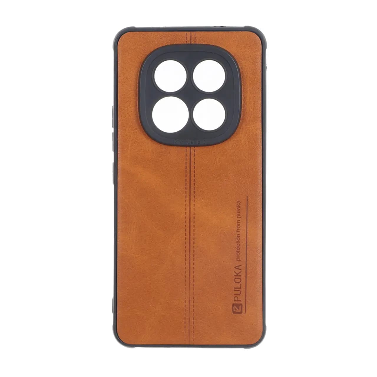 قاب Puloka طرح چرم دوخت دار محافظ لنزدار Xiaomi Redmi Note 15 Pro 4G – قهوه ای