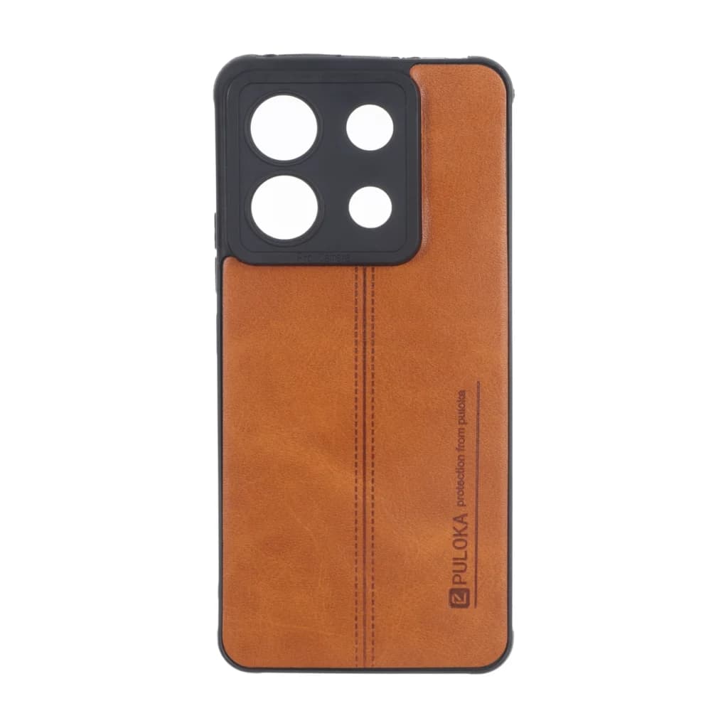 قاب Puloka طرح چرم دوخت دار محافظ لنزدار Xiaomi Redmi Note 13 Pro 5G / Poco X6 5G – قهوه ای — تصویر ۲