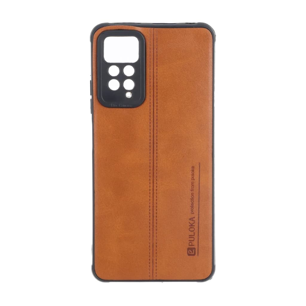 قاب Puloka طرح چرم دوخت دار محافظ لنزدار Xiaomi Redmi Note 12 Pro 4G / Redmi Note 11 Pro – قهوه ای — تصویر ۲