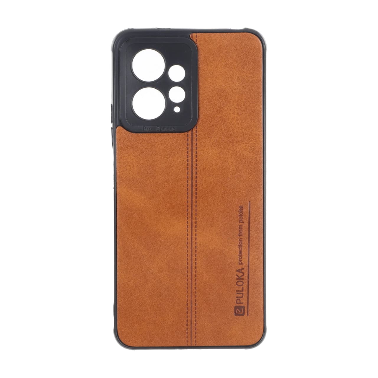 قاب Puloka طرح چرم دوخت دار محافظ لنزدار Xiaomi Redmi Note 12 4G – قهوه ای