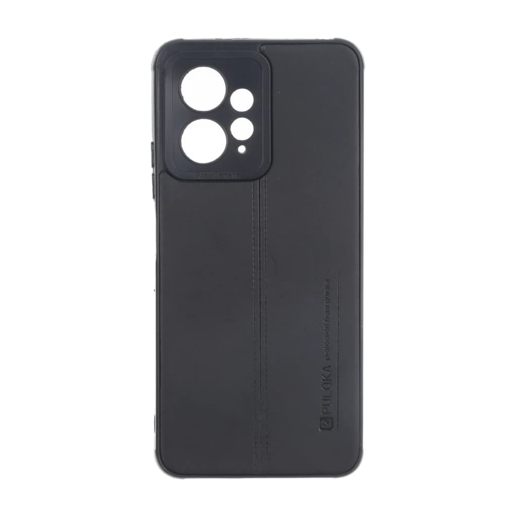 قاب Puloka طرح چرم دوخت دار محافظ لنزدار Xiaomi Redmi Note 12 4G – مشکی — تصویر ۲