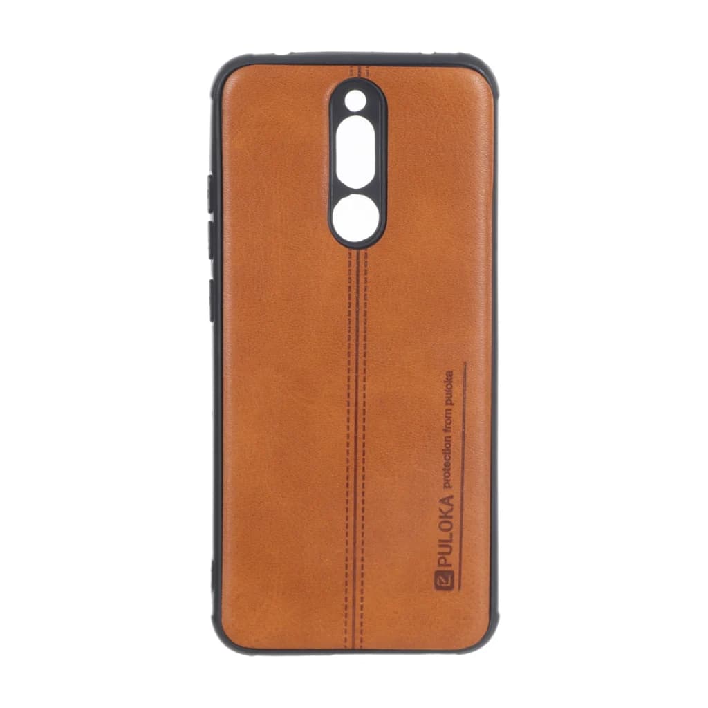 قاب Puloka طرح چرم دوخت دار محافظ لنزدار Xiaomi Redmi 8 – قهوه ای — تصویر ۲
