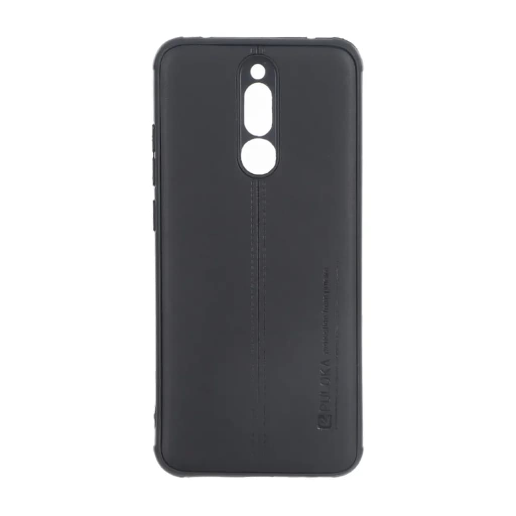 قاب Puloka طرح چرم دوخت دار محافظ لنزدار Xiaomi Redmi 8 – مشکی — تصویر ۲