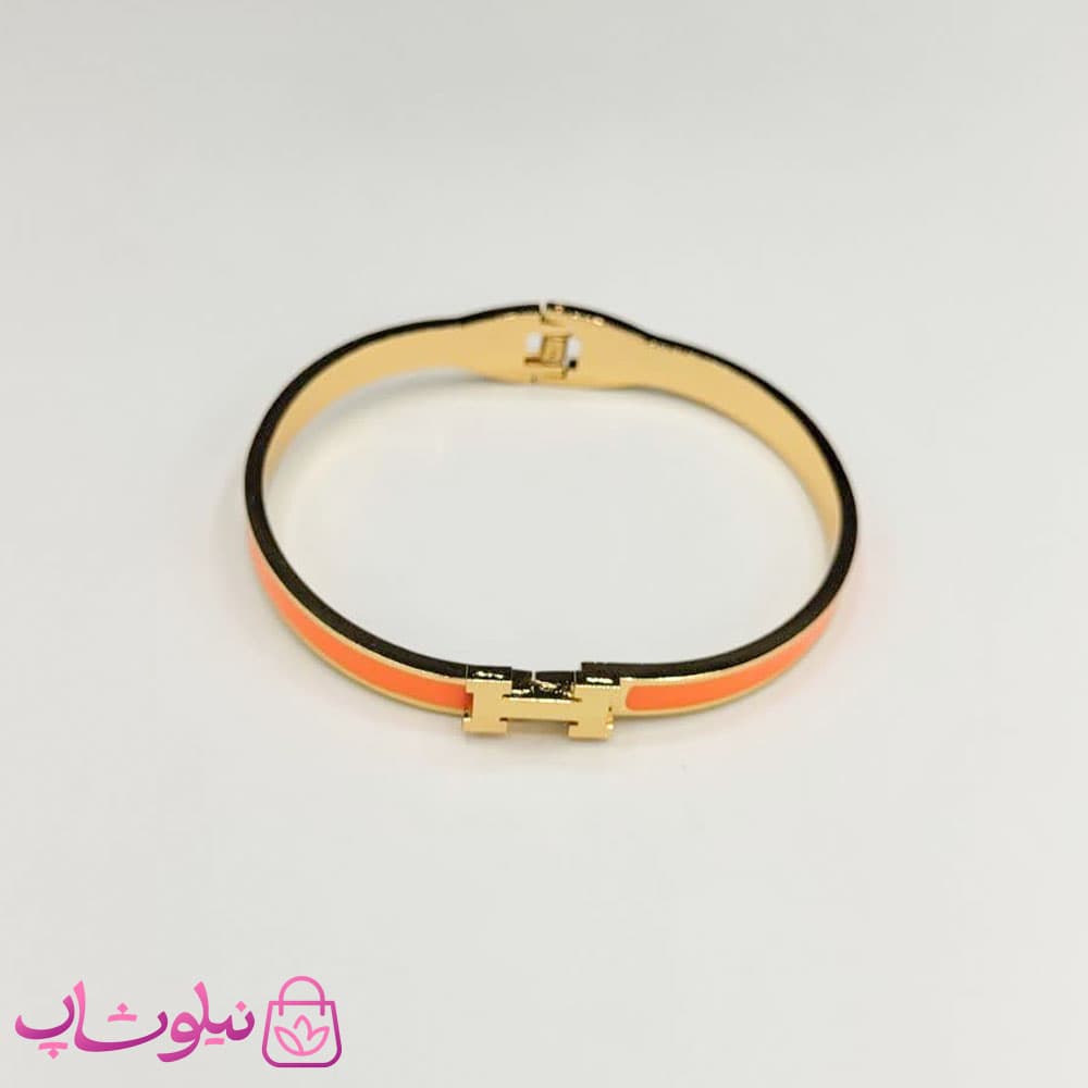 دستبند باریک زنانه هرمس استیل رنگ نارنجی طلایی کد 270
