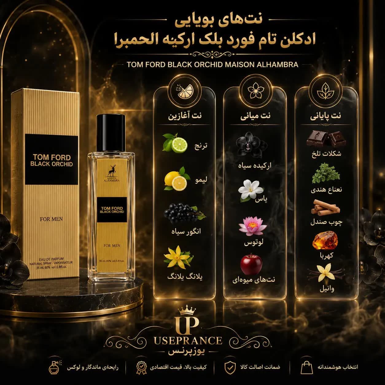 ادکلن تام فورد بلک ارکید الحمبرا 35 میل مردانه | رایحه مشابه Tom Ford Black Orchid — تصویر ۶