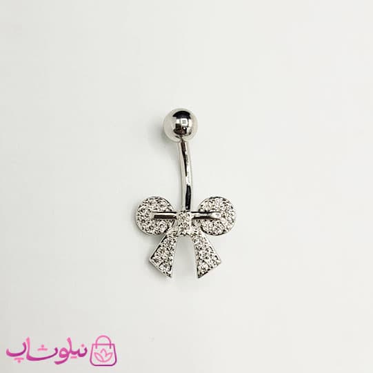 پیرسینگ ناف مدل پاپیون استیل نقره ای پرنگین کد 199