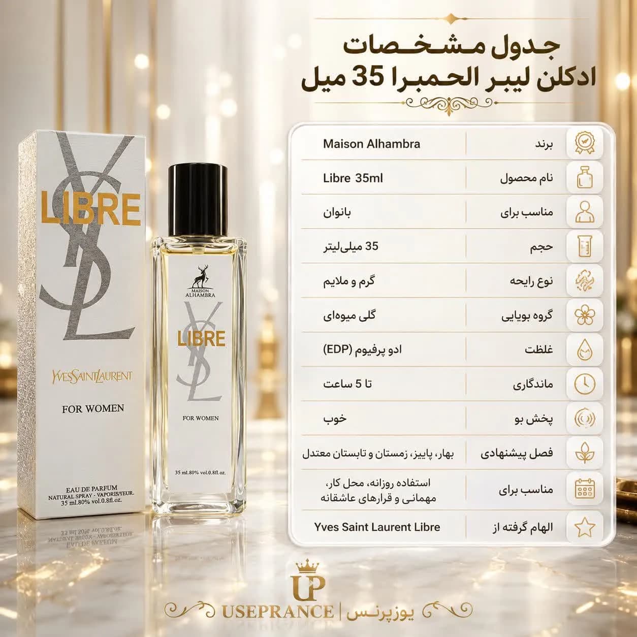 ادکلن لیبر الحمبرا 35 میل زنانه | رایحه مشابه Yves Saint Laurent Libre — تصویر ۶