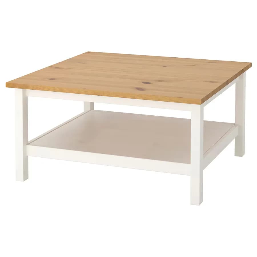 میز جلو مبلی ایکیا مدل HEMNES سفید/ قهوه‌ای روشن ۹۰*۹۰