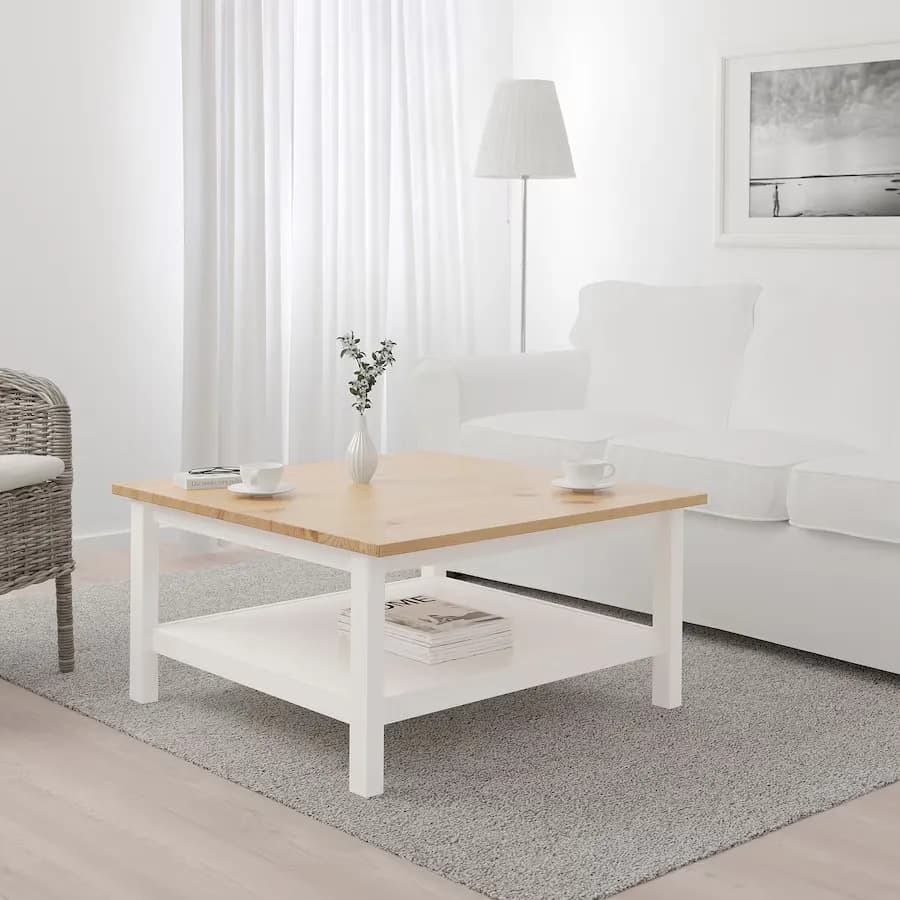 میز جلو مبلی ایکیا مدل HEMNES سفید/ قهوه‌ای روشن ۹۰*۹۰ — تصویر ۳