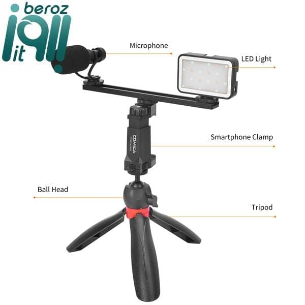کیت نگهدارنده موبایل کامیکا COMICA CVM-VM10-K5 به همراه نور و میکروفون «اورجینال – ارسال 1 ساعت» — تصویر ۲