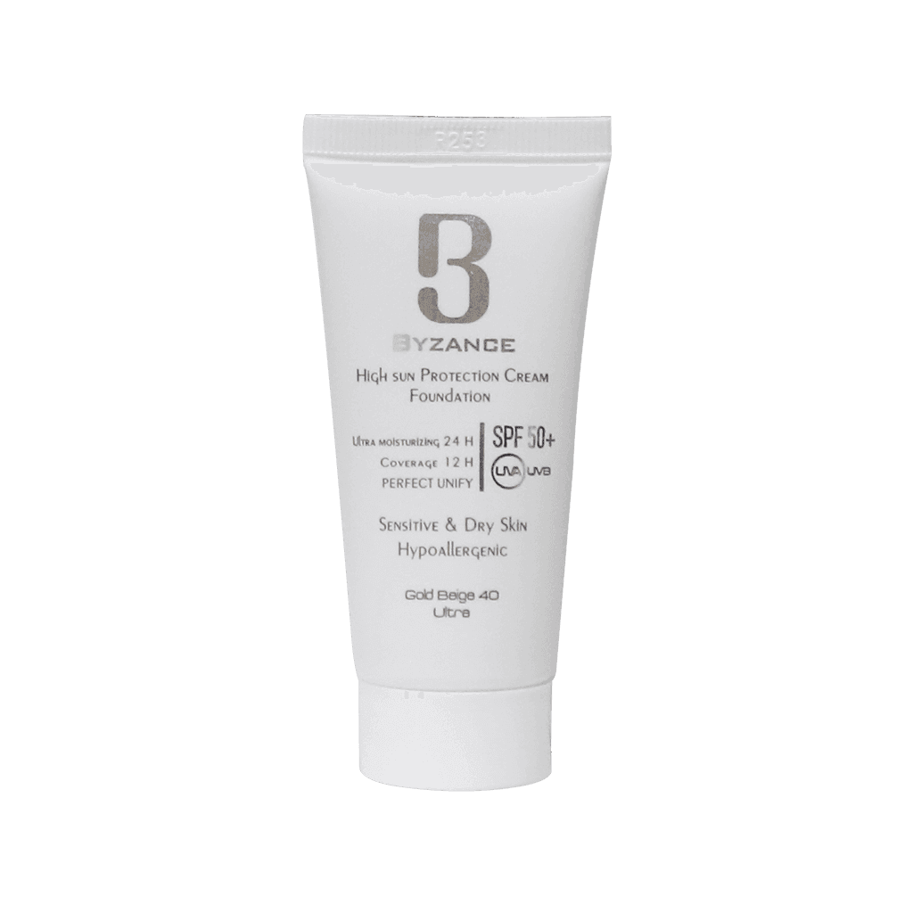 کرم ضد آفتاب رنگی بیزانس مناسب پوست خشک و حساس با SPF50 شماره 40 رنگ بژ طلایی 30 میل