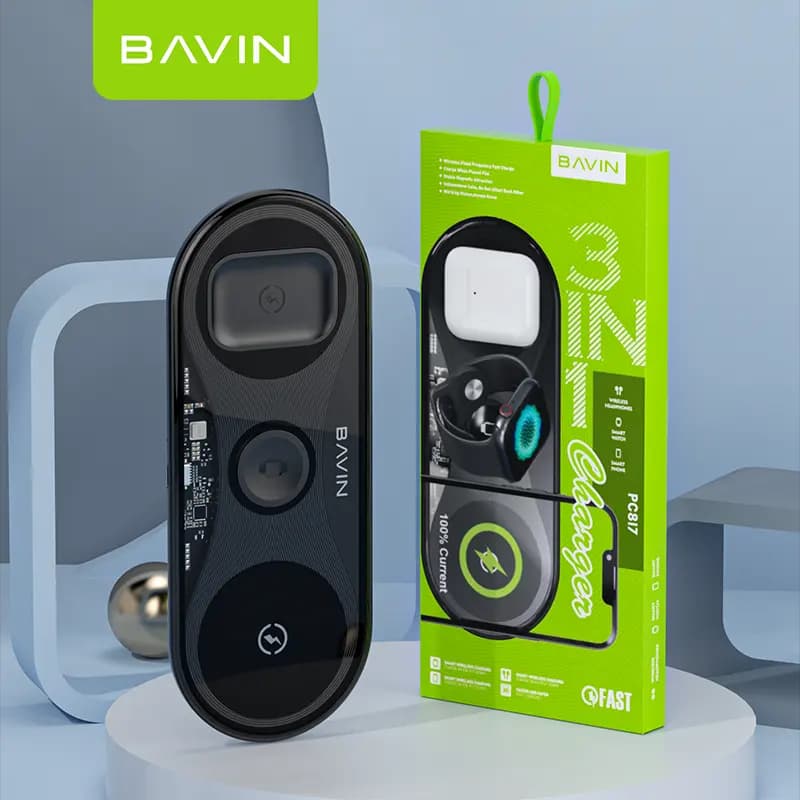 شارژر وایرلس باوین 15 وات Bavin PC817 3 in 1 wireless charger — تصویر ۲
