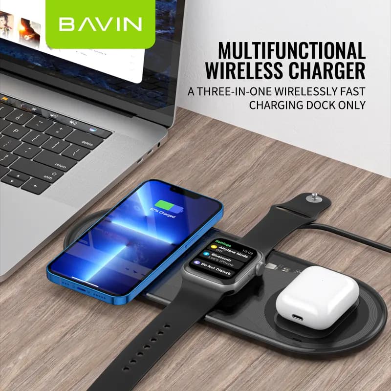 شارژر وایرلس باوین 15 وات Bavin PC817 3 in 1 wireless charger — تصویر ۷