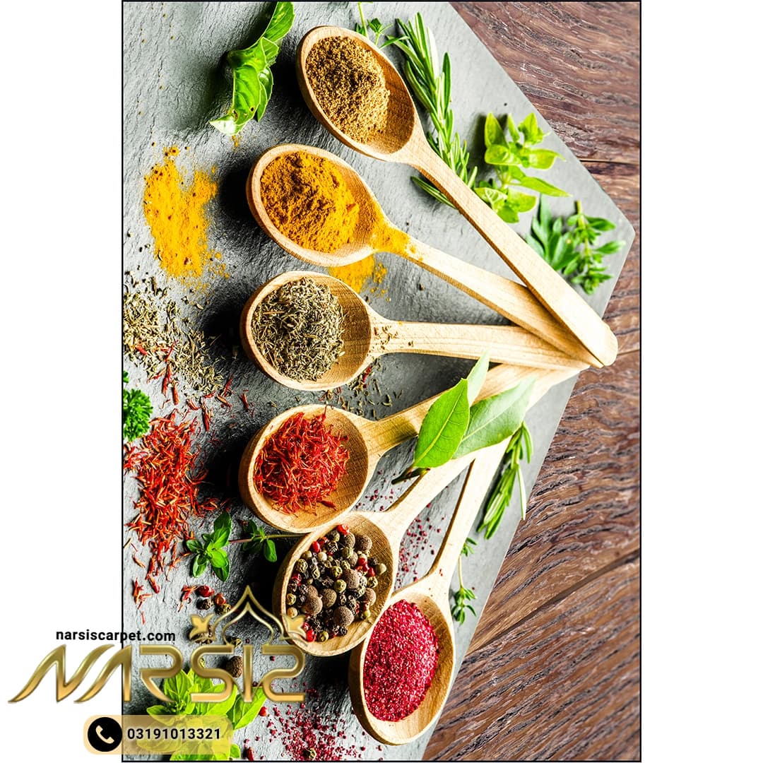 فرشینه آشپزخانه طرح ادویه جات در قاشق چوبی کد 7051