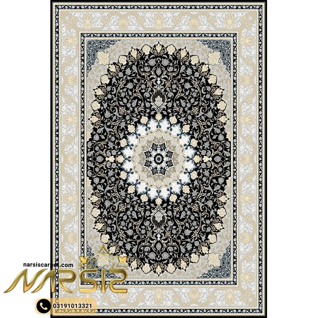 فرشینه فرش طرح مهدیس مشکی کد 9051