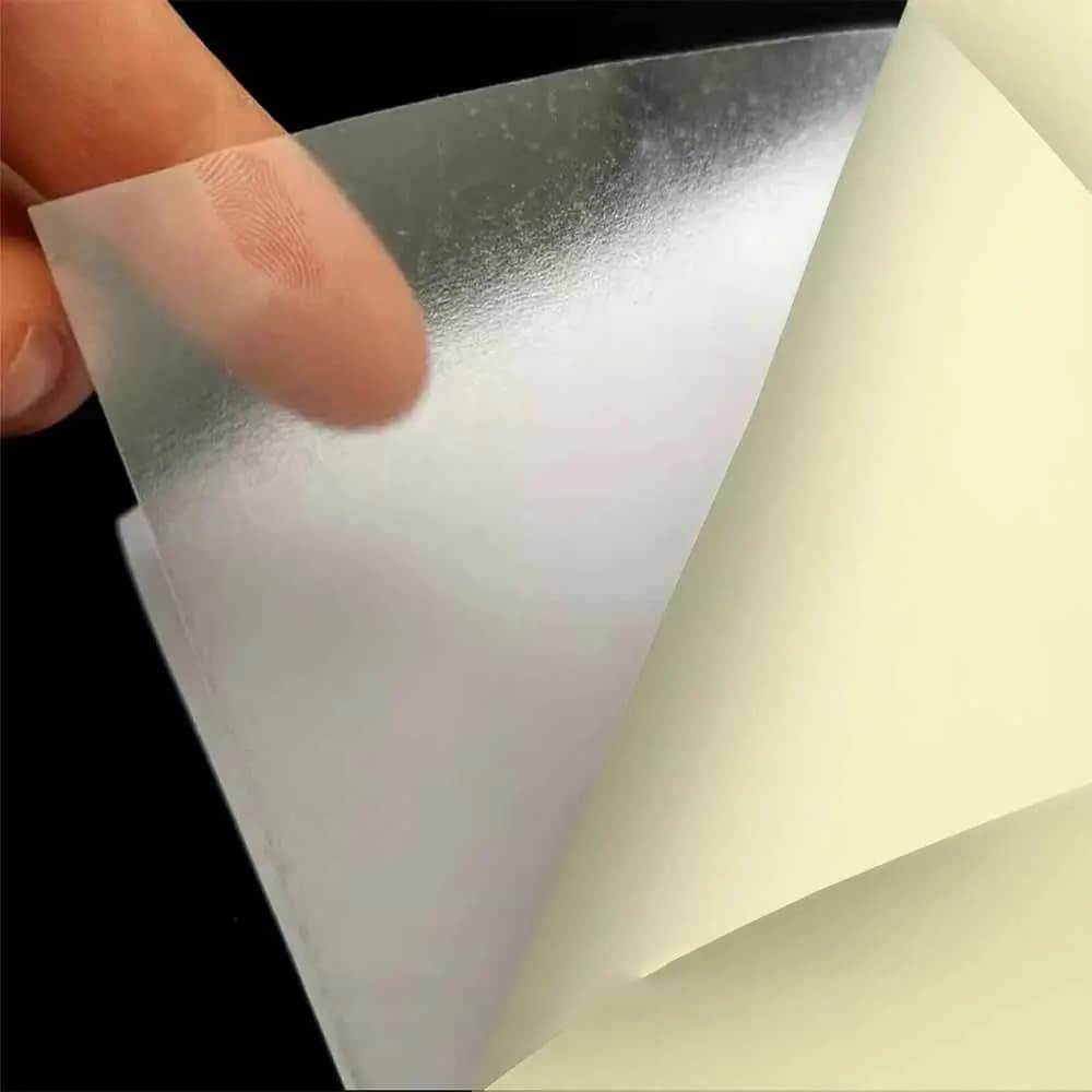 لیبل پشت چسب دار شیشه ای مات (لیبل ترنسپرنت PVC) سایز A4 بسته 100 برگی