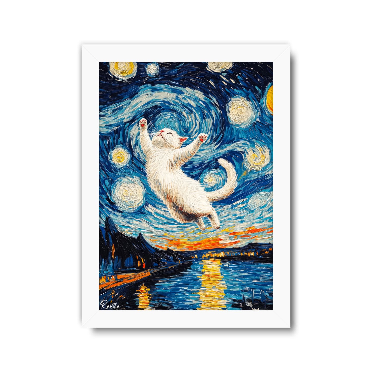 تابلو تکی طرح فانتزی ون گوک – گربه کد 3571 — تصویر ۲