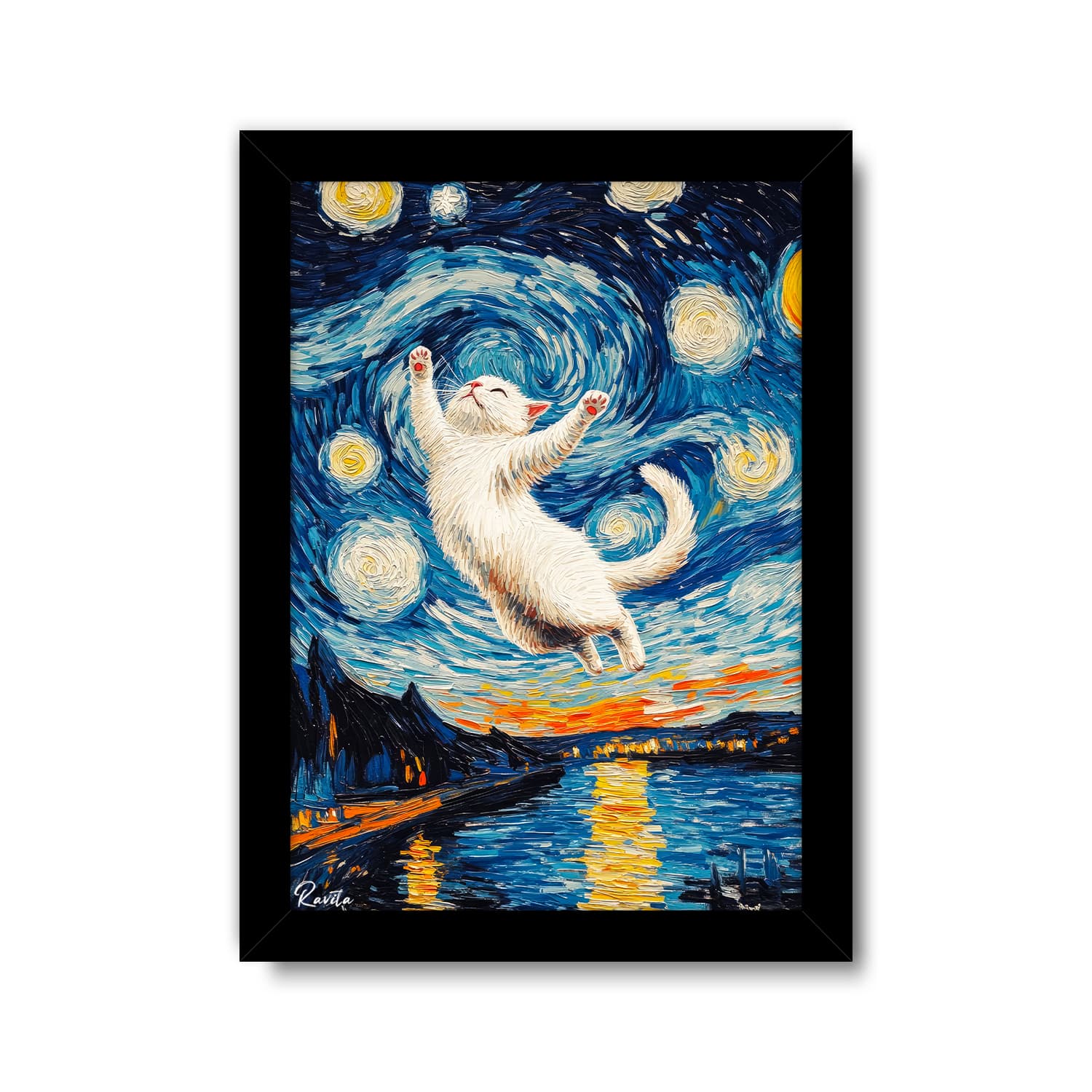 تابلو تکی طرح فانتزی ون گوک – گربه کد 3571