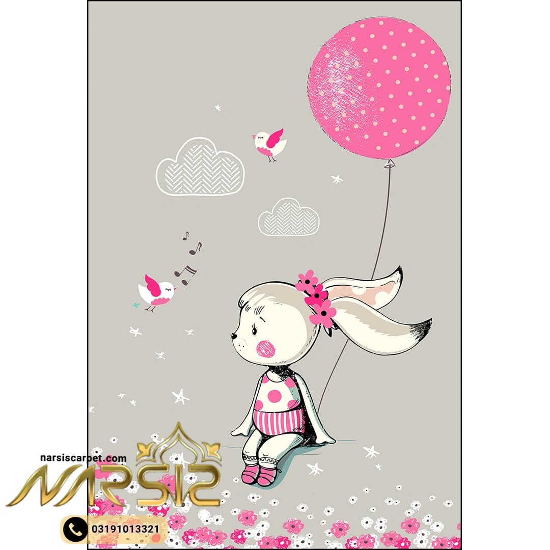 فرشینه کودک دخترانه طرح خرگوش و بادکنک کد 6037