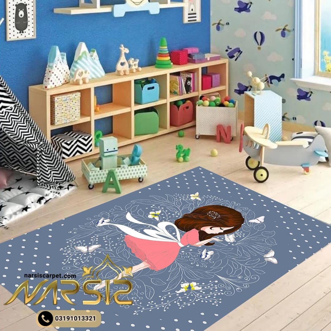 فرشینه کودک دخترانه طرح دختر و پروانه ها کد 6034 — تصویر ۲