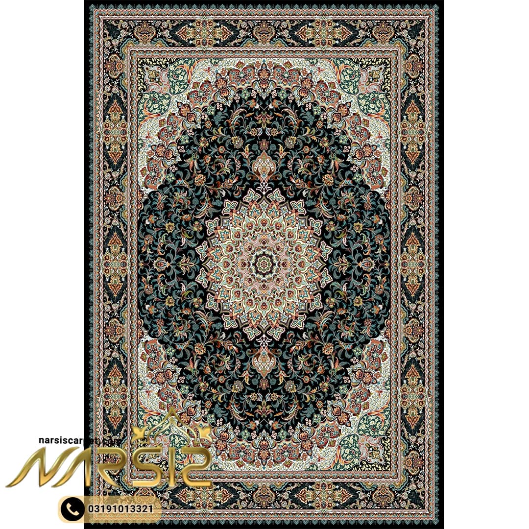 فرشینه فرش طرح گوهر رنگ مشکی کد 9041