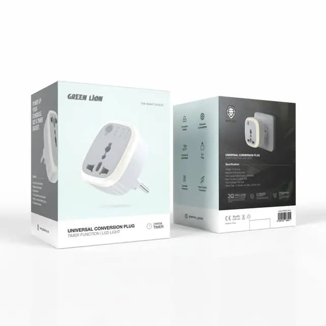 مبدل 3 به 2 چراغ دار تایمر دار گرین لاین Green Lion Universal Conversion Plug — تصویر ۲