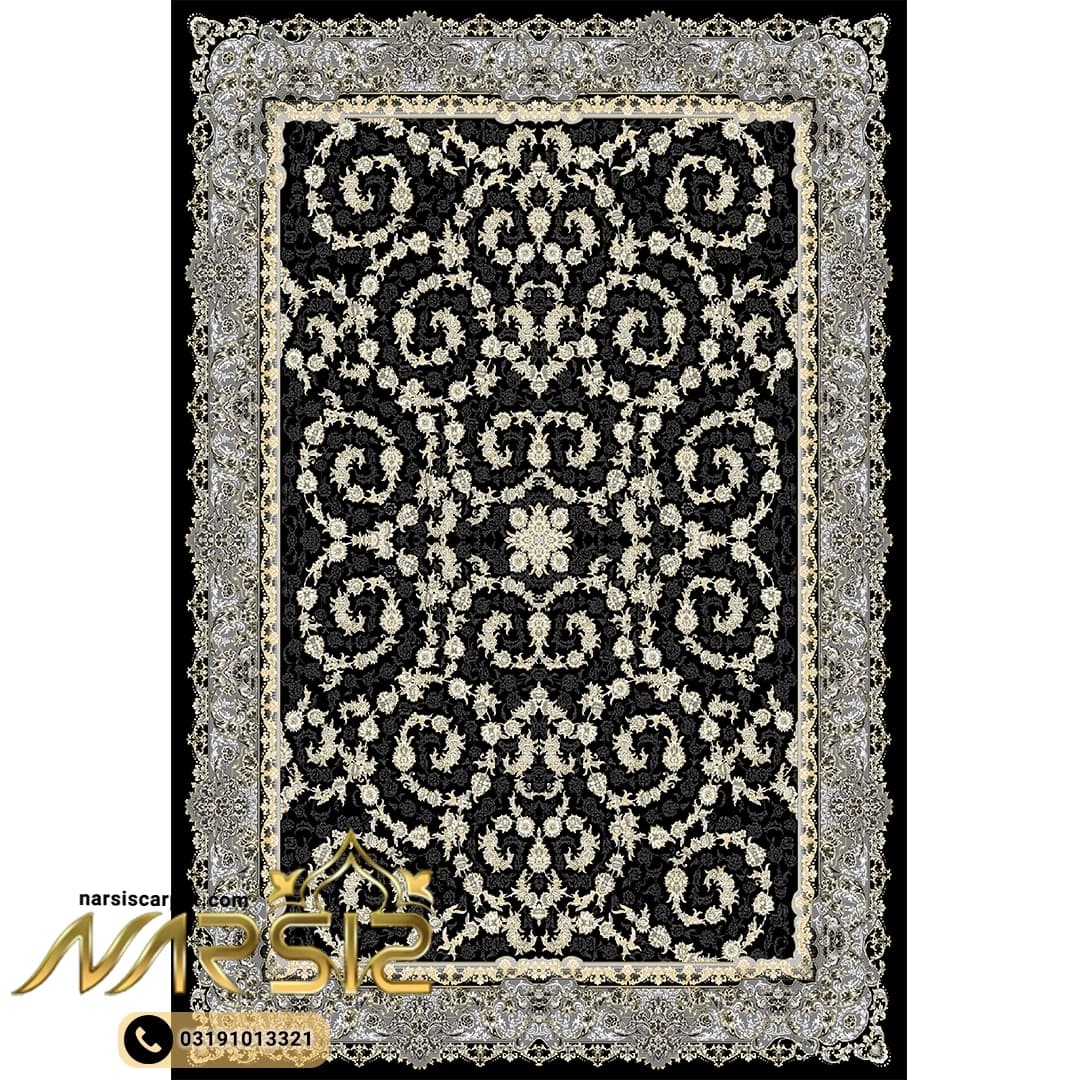 فرشینه فرش افشان طرح یاس رنگ مشکی کد 9035