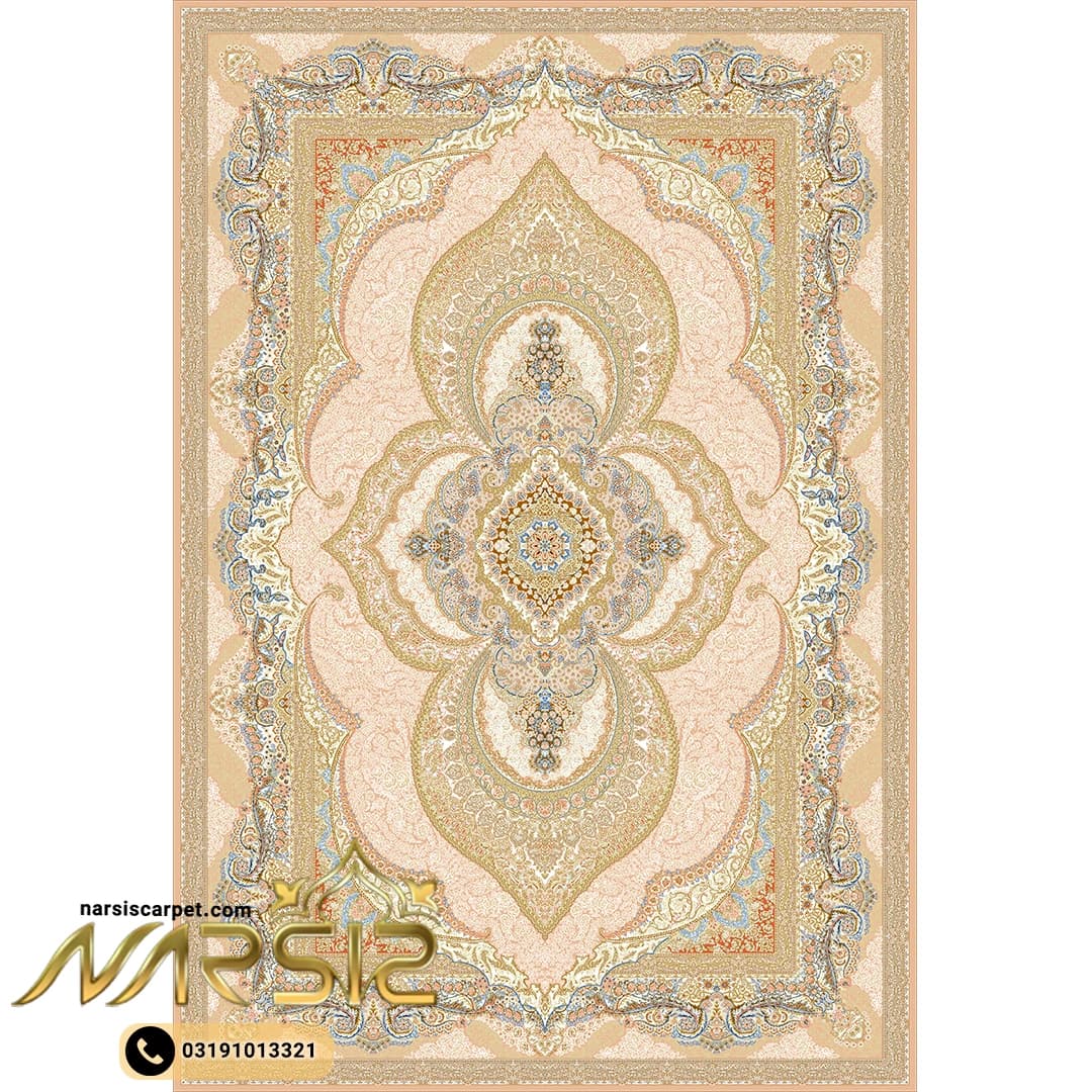 فرشینه فرش طرح گلاره رنگ کرم و بژ کد 9031