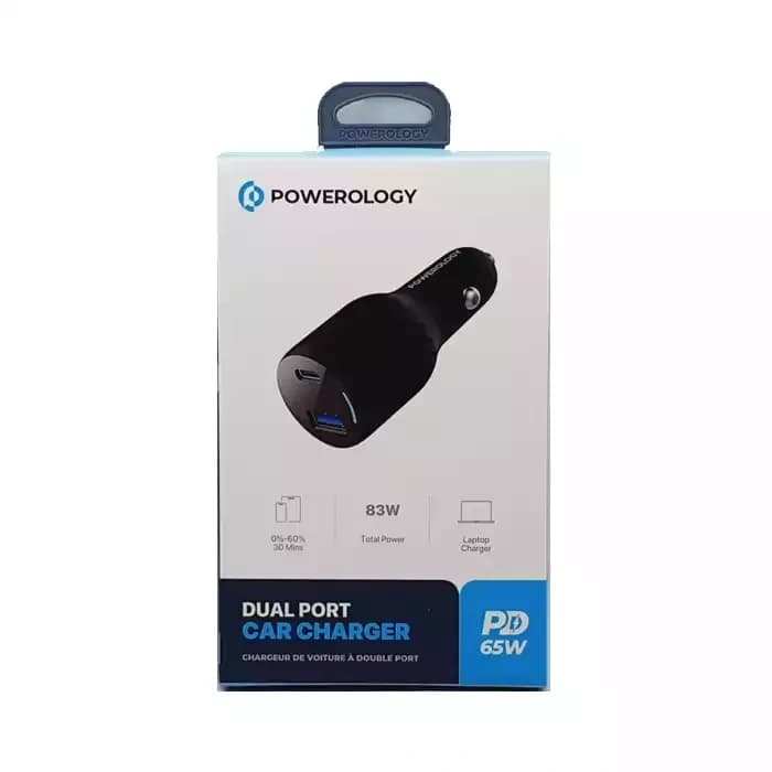 شارژر فندکی دو پورت 83 وات پاورولوژی Powerology Dual Port Car Charger PD 65W + QC3.0 18W مدل PCCSR013 — تصویر ۲