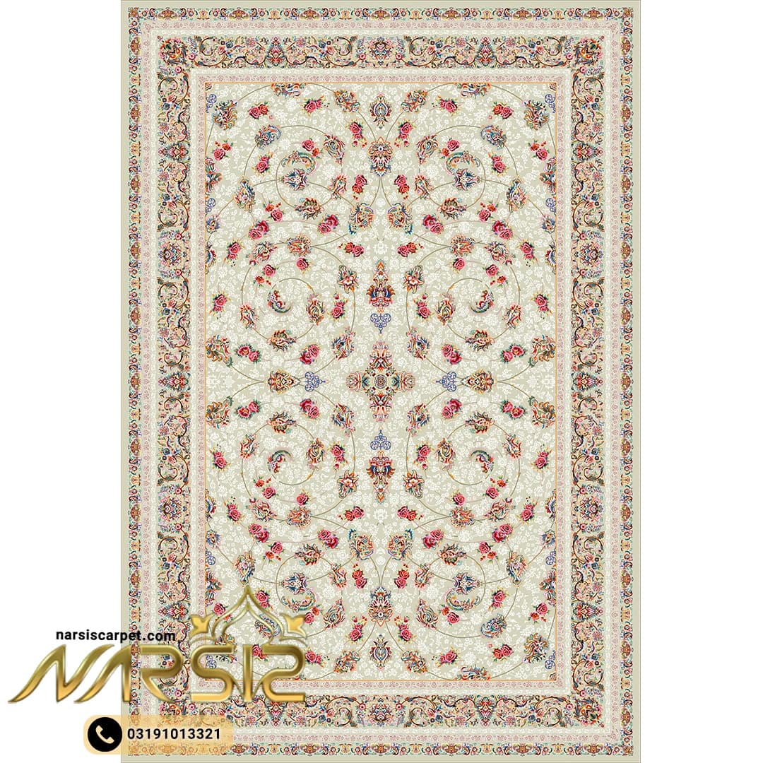 فرشینه فرش طرح افشان گلریز رنگ کرم کد 9024
