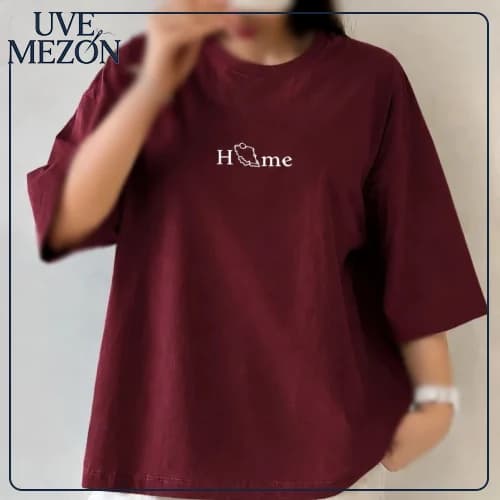 تیشرت باکسی زنانه طرح Home کد MJ1 نخ پنبه فری سایز