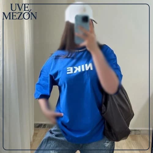 تیشرت باکسی زنانه طرح NIKE کد MJ10 نخ پنبه فری سایز — تصویر ۲