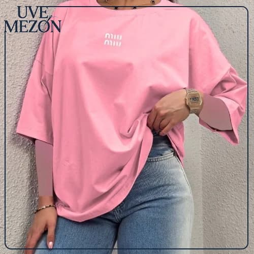تیشرت باکسی زنانه طرح Miu Miu کد MJ9 نخ پنبه فری سایز — تصویر ۲