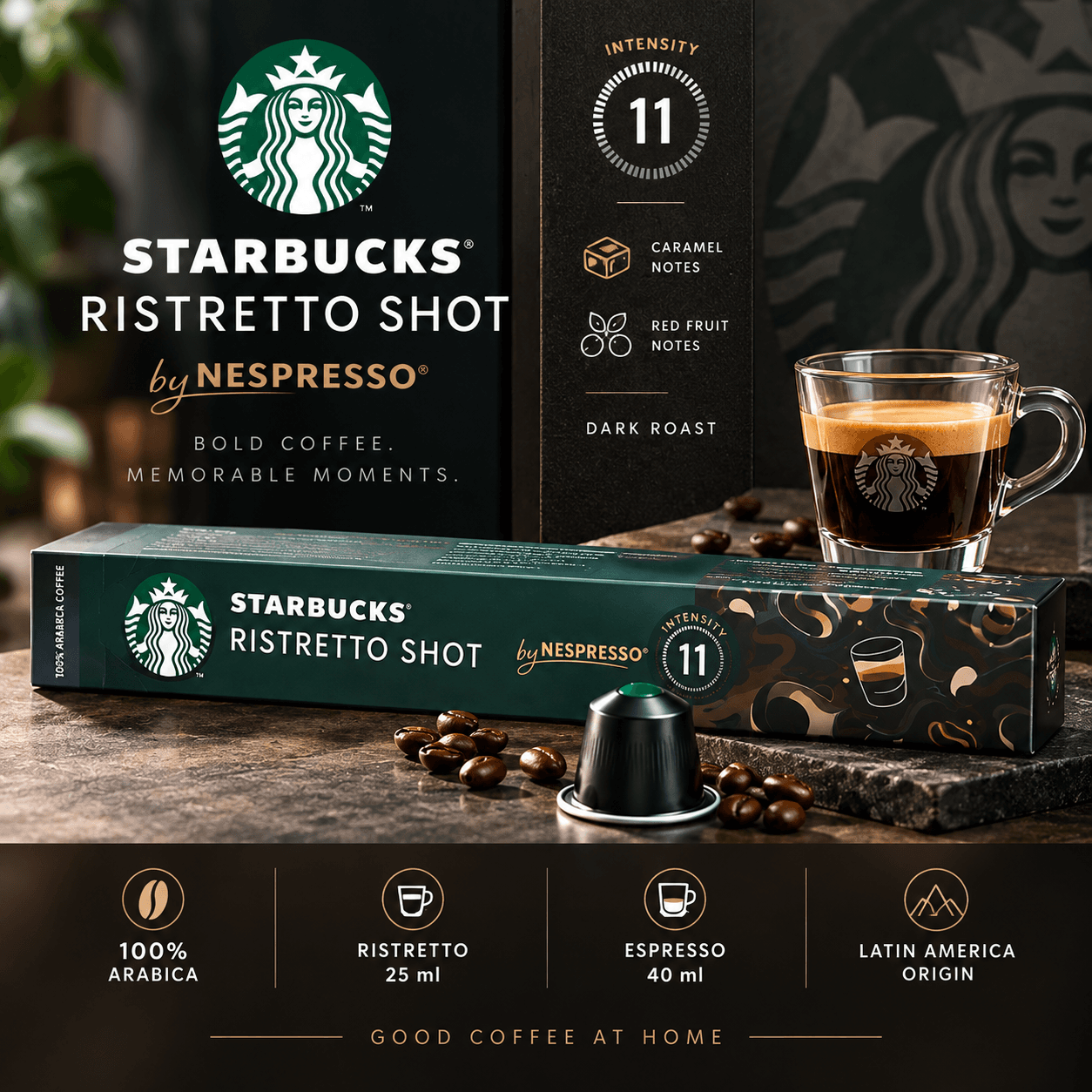 کپسول استارباکس ریسترتو شات | Starbucks Ristretto Shot by Nespresso تاریخ انقضا 21/10/2027 — تصویر ۲