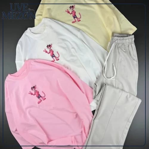 تیشرت باکسی طرح پلنگ صورتی کد MJ7 جنس نخ پنبه