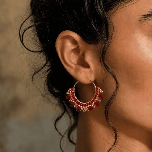 گوشواره طلا 18 عیار میوکی مدل یاقوت کالکشن سنگ ها