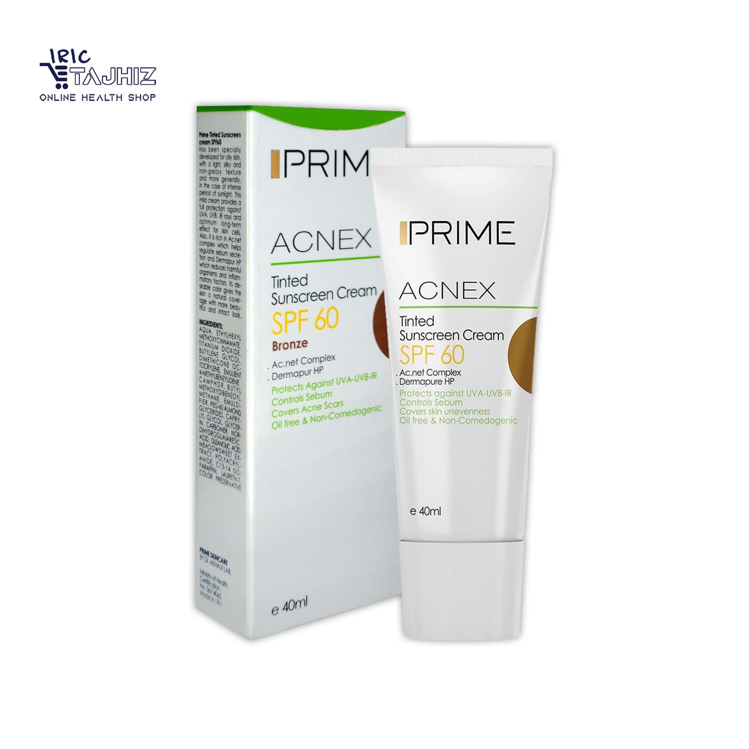 کرم ضد آفتاب رنگی پوست چرب SPF60 رنگ برنز پریم PRIME حجم 40 میلی — تصویر ۲