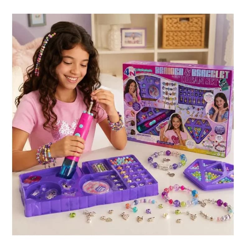 ست بافت مو و دستبند با مهره و آویز دخترانه ۴ در ۱ مدل Princess Collection کد KSY1018 — تصویر ۲