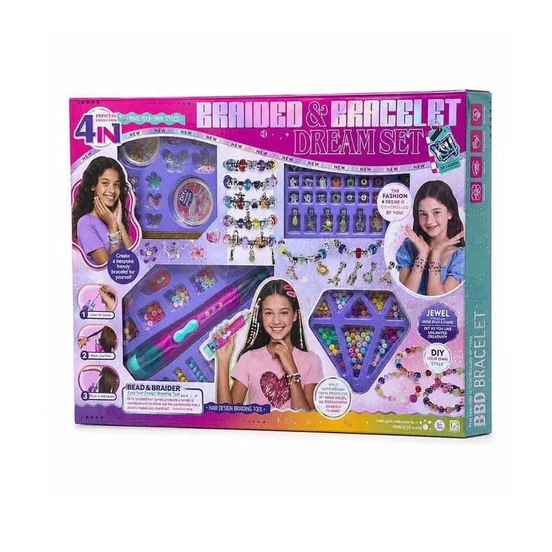 ست بافت مو و دستبند با مهره و آویز دخترانه ۴ در ۱ مدل Princess Collection کد KSY1018 — تصویر ۶