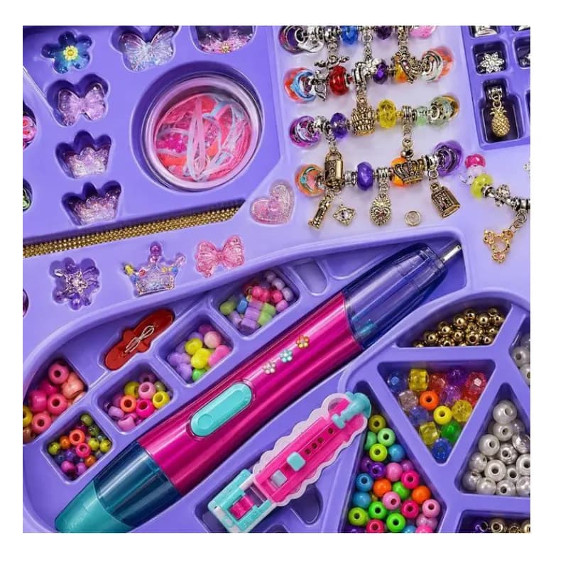 ست بافت مو و دستبند با مهره و آویز دخترانه ۴ در ۱ مدل Princess Collection کد KSY1018 — تصویر ۳