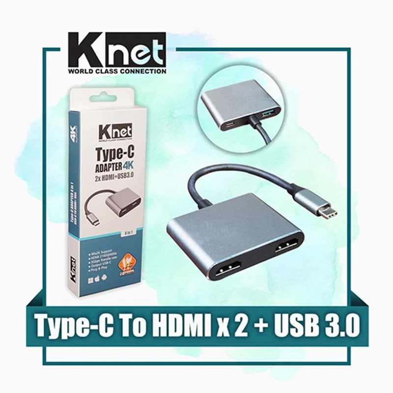 مبدل TypeC به Dual HDMI+USB+PD کی نت مدل K net K-COUC2HDU3
