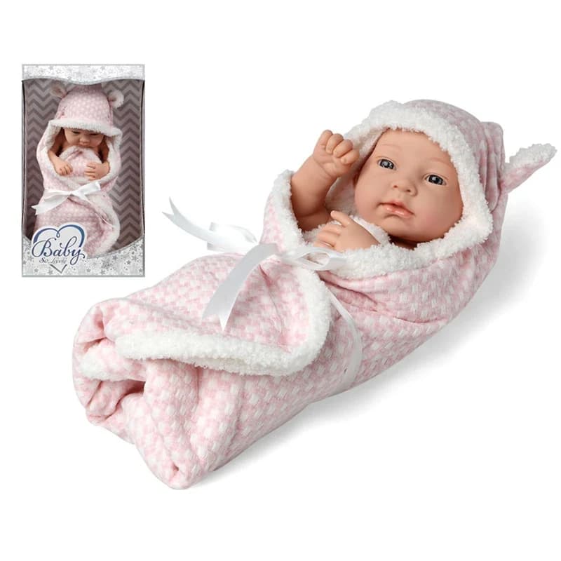 عروسک نوزاد مدل baby so lovely با پتو صورتی کد 209-4